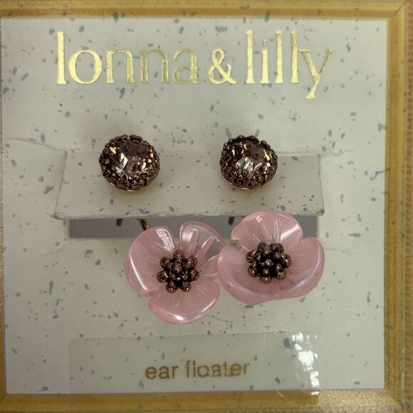 Ionna & lilly Floral Ear Floaters Post Backs Smoky Quartz Pink & Gold NWT - Picture 6 of 6
